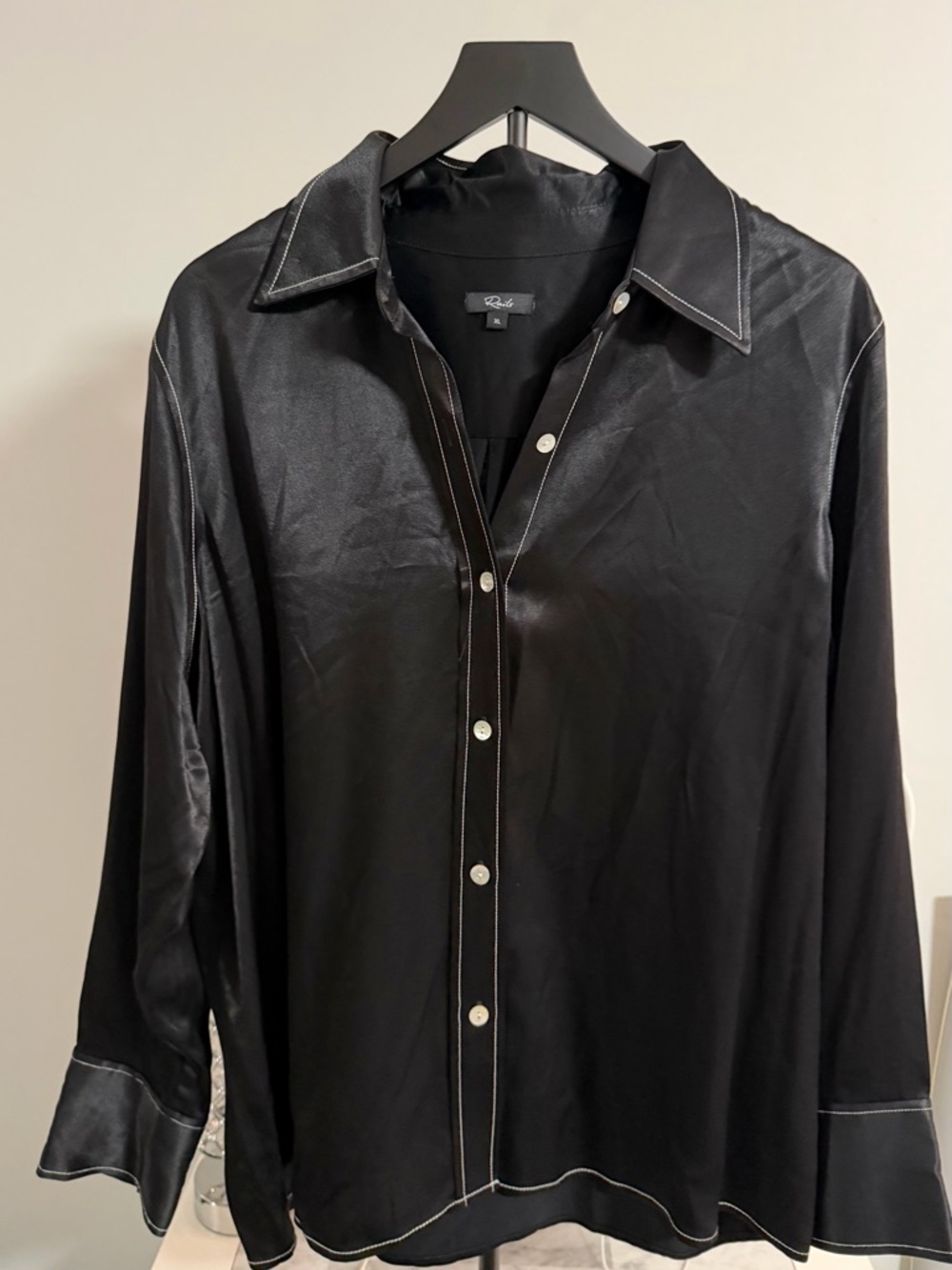 Rails Black Satin Top with Logo Tag